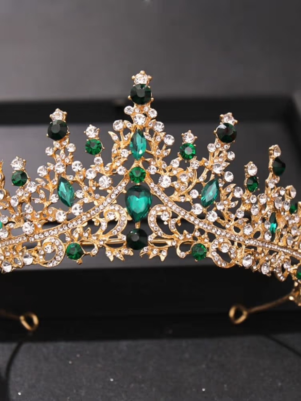 Green Crown Tiara Crystal Wedding Tiara for Women Prom Queen Headband